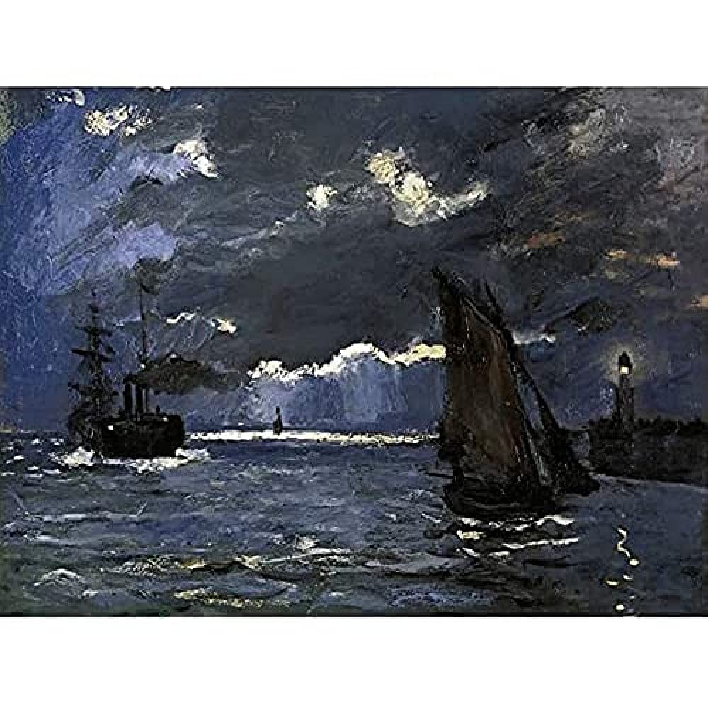 Claude Monet A Seascape Shipping By Moonlight Art Print Canvas Premium Wall Decor Poster Mural