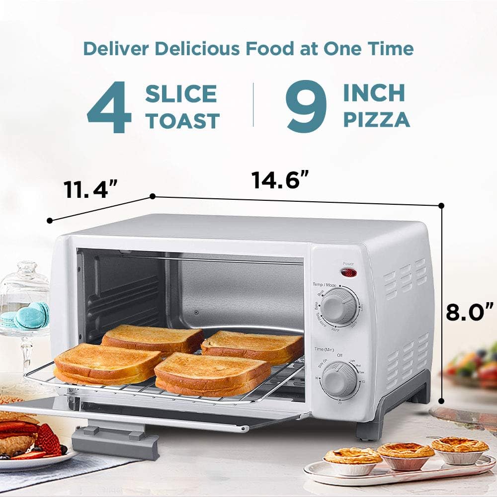 Comfee' Toaster Oven Countertop, 4-Slice, Compact Size, Easy to Control with Timer-Bake-Broil-Toast Setting, 1000W, White (CFO-BB102): Kitchen & Dining