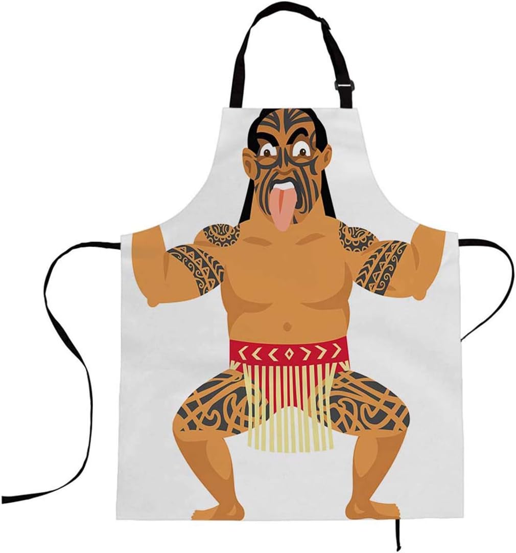 Amazon Com Mugod Maori Man Funny Apron New Zealand Maori Man Doing Traditional Haka Dance Adjustable Neck Kitchen Apron For Men Women Cooking Baking q Grilling 27 X31 Home Kitchen