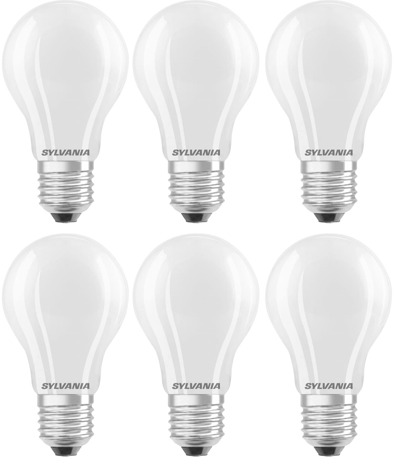 SYLVANIA GLS Frosted LED Light Bulb, Dimmable, E27, 7W, 806 Lumens, Warm White 2700K - 6 Pack