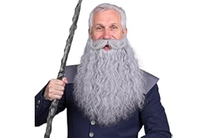 FANTALOOK 45cm Long Fake Beard Costume for Halloween, Wizard Cosplay Realistic Fake Mustache and Beard Accessories for Adults