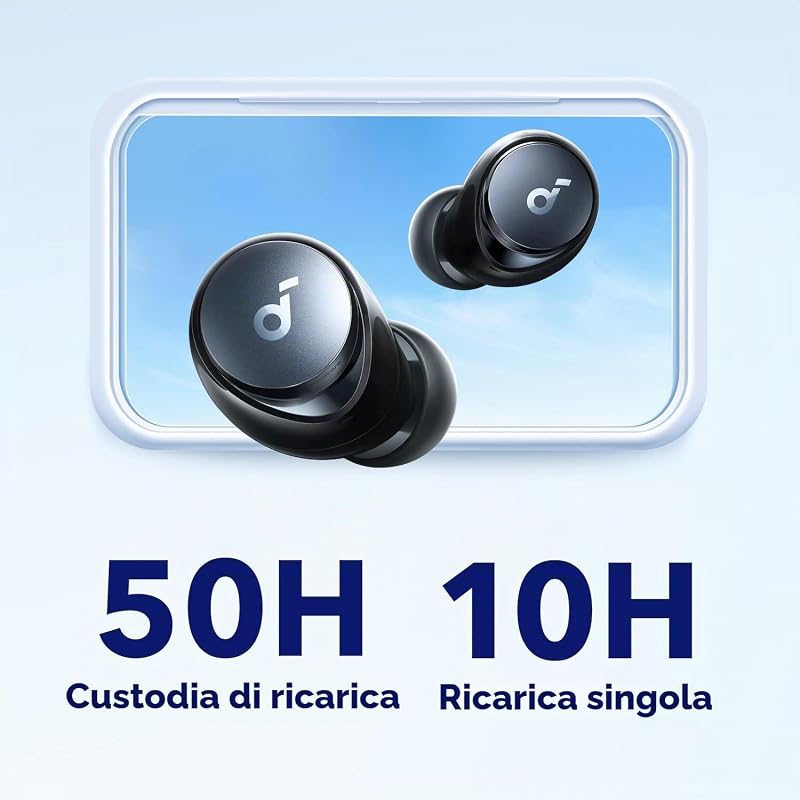 by Anker Space A40 auricolari bluetooth con Cancellazione Rumore Attiva Adattiva, Riduzione del Rumore fino al 98%, 10 Ore di riproduzione in singolo, Suono Hi-Res, Design comodo, App
