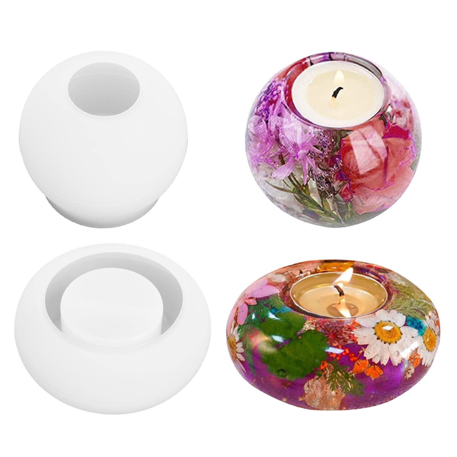 Erthree 2pcs Tealight Candle Holder Resin Mould Silicone Tea Light Candle Holder Silicone Molds Resin Epoxy Molds for DIY Craft Aromatherapy Home Decor (White)