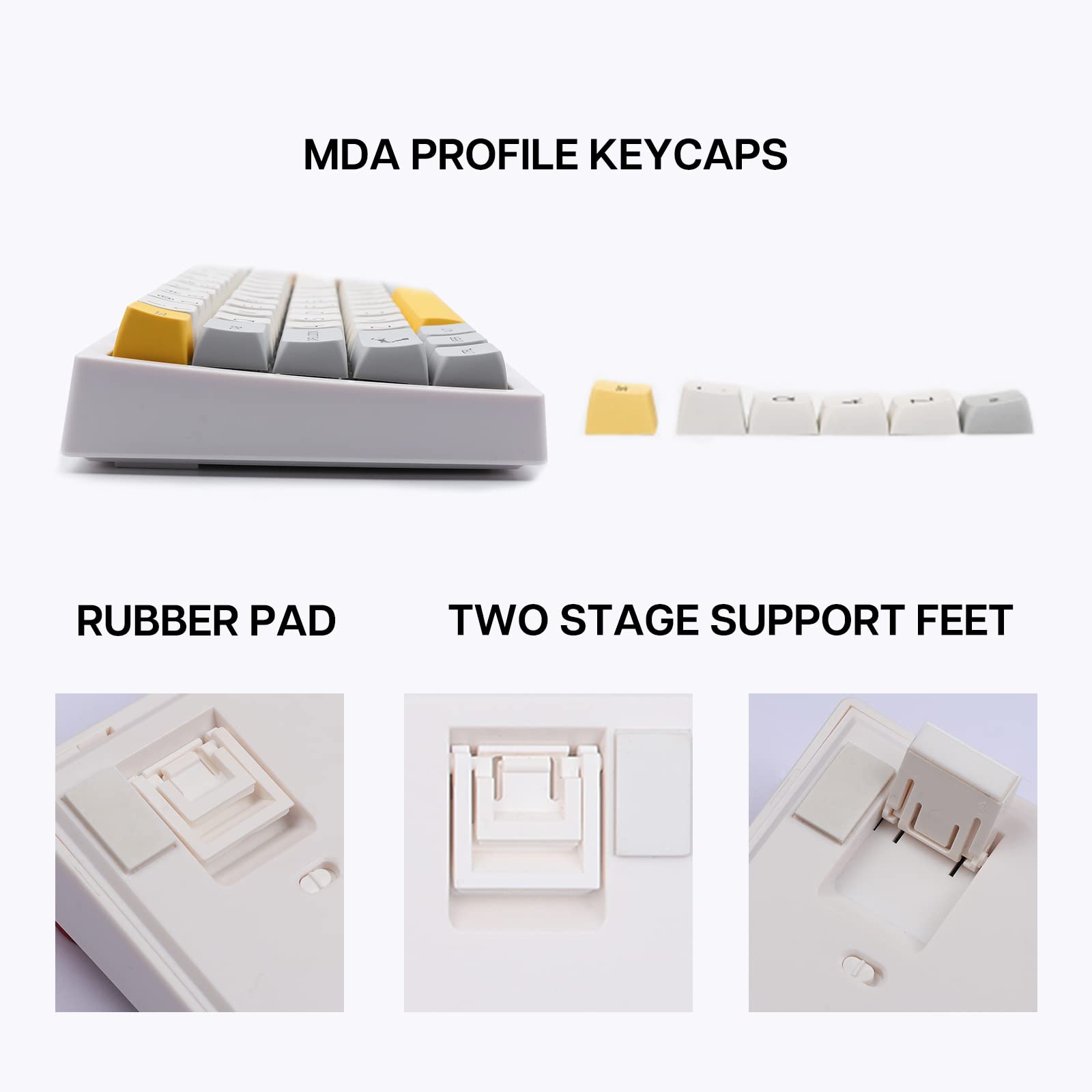 EPOMAKER TH66 Pro 65% Hot Swappable RGB 2.4Ghz/Bluetooth 5.0/Wired Mechanical Gaming Keyboard with MDA PBT Keycaps, Knob Control for Mac/Win (White Case, Gateron Pro Red)