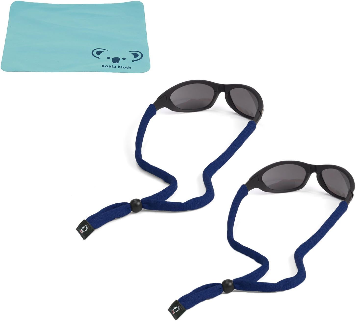 Chums Original Cotton Eyewear Retainer Sunglass Strap | Adjustable Eyeglass & Sports Glasses Holder Keeper Lanyard | 2pk Bundle + Cloth, Navy Blue