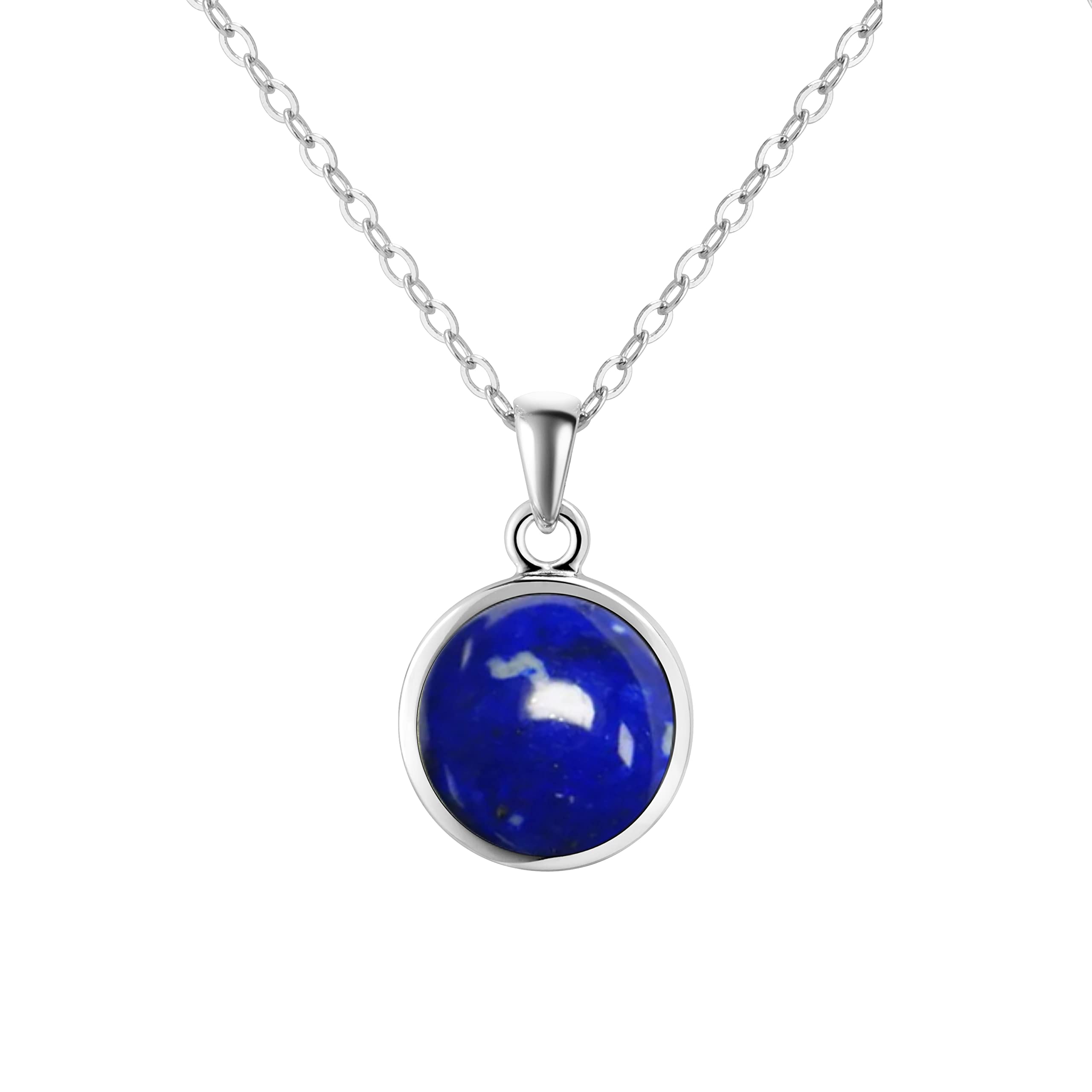 Franki Baker Small & Dainty Sterling Silver & Round Natural Lapis Lazuli Gemstone Pendant Necklace. Length: 50cm