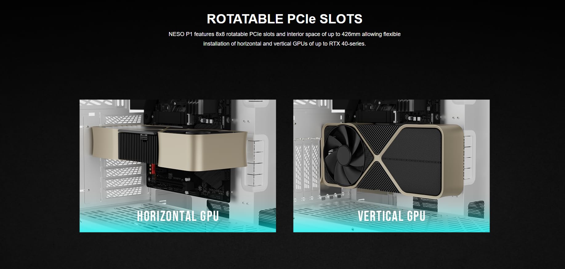 GAMDIAS RGB Dual-Chamber Panoramic Tempered Glass Gaming PC Case; 2-way Standing with Vertical & Horizontal Orientaton and One-touch Open; Computer Case support 420mm AIO & Huge Cable Management Space