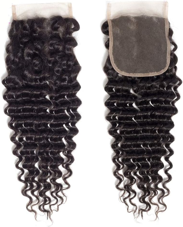 Brazilian Virgin Human Hair Deep Wave Lace Closure 4x4 Free Part 100% Unprocessed Virgin Deep Curly Human Hair Lace Closure Natural Black Color (14Inch - Image 3