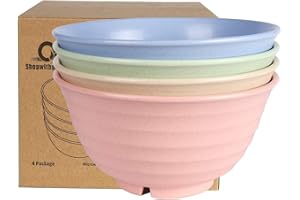 Shopwithgreen 4 Pack Big Bowls 6.7 Inch Wheat Straw Bowl for Cereal/Soup/Ramen/Salad/Noodles, Lightweight and Unbreakable, BP