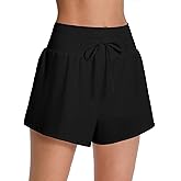 ATTRACO 3" High Waisted Swim Shorts Women Board Shorts for Swimming Beach Bathing Suit Bottoms with Liner