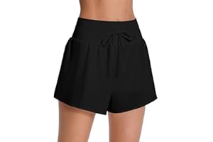 ATTRACO 3" High Waisted Swim Shorts Women Board Shorts for Swimming Beach Bathing Suit Bottoms with Liner