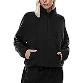 LASLULU Womens Half Zip Pullover Cropped Sweatshirts Sherpa Fleece Jacket Fuzzy Sweaters Cute Winter Jackets with Pockets