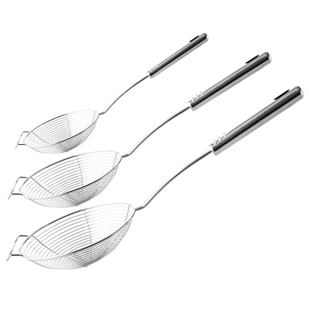 TEERFU Set of 3 Stainless Steel Spider Strainer Skimmer Ladle,13.7'',15.3''and 16.9'',Large Kitchen Wire Net Spoon with Handle for Cooking and Frying,Pasta, Spaghetti Pasta,Noodle