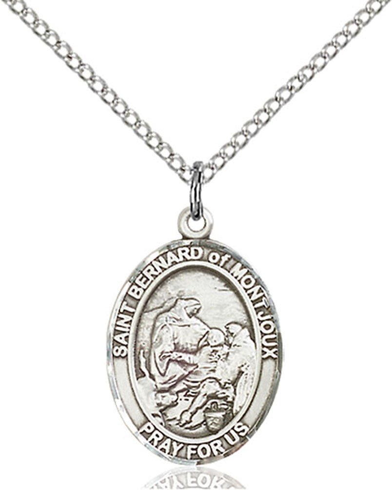 F A Dumont Sterling Silver St. Bernard of Montjoux Pendant with 18" Stainless Steel Lite Curb Chain.