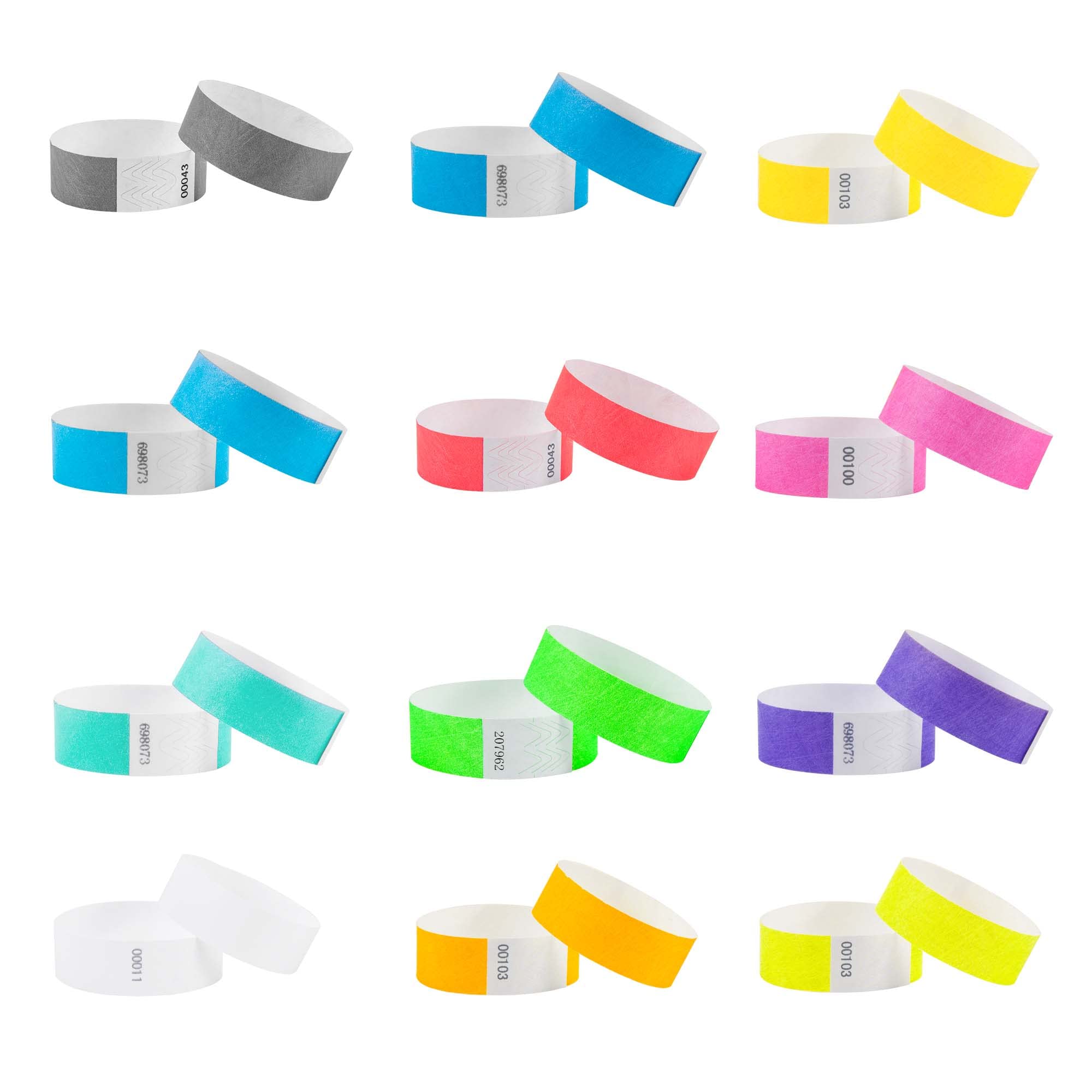 L LIKED 120 Pcs Numbered Wristbands for Events, Waterproof Paper Neon Wristbands Party Bands Entrance Wrist Bands for Events Music Festival Concert Contest (12 Colors)