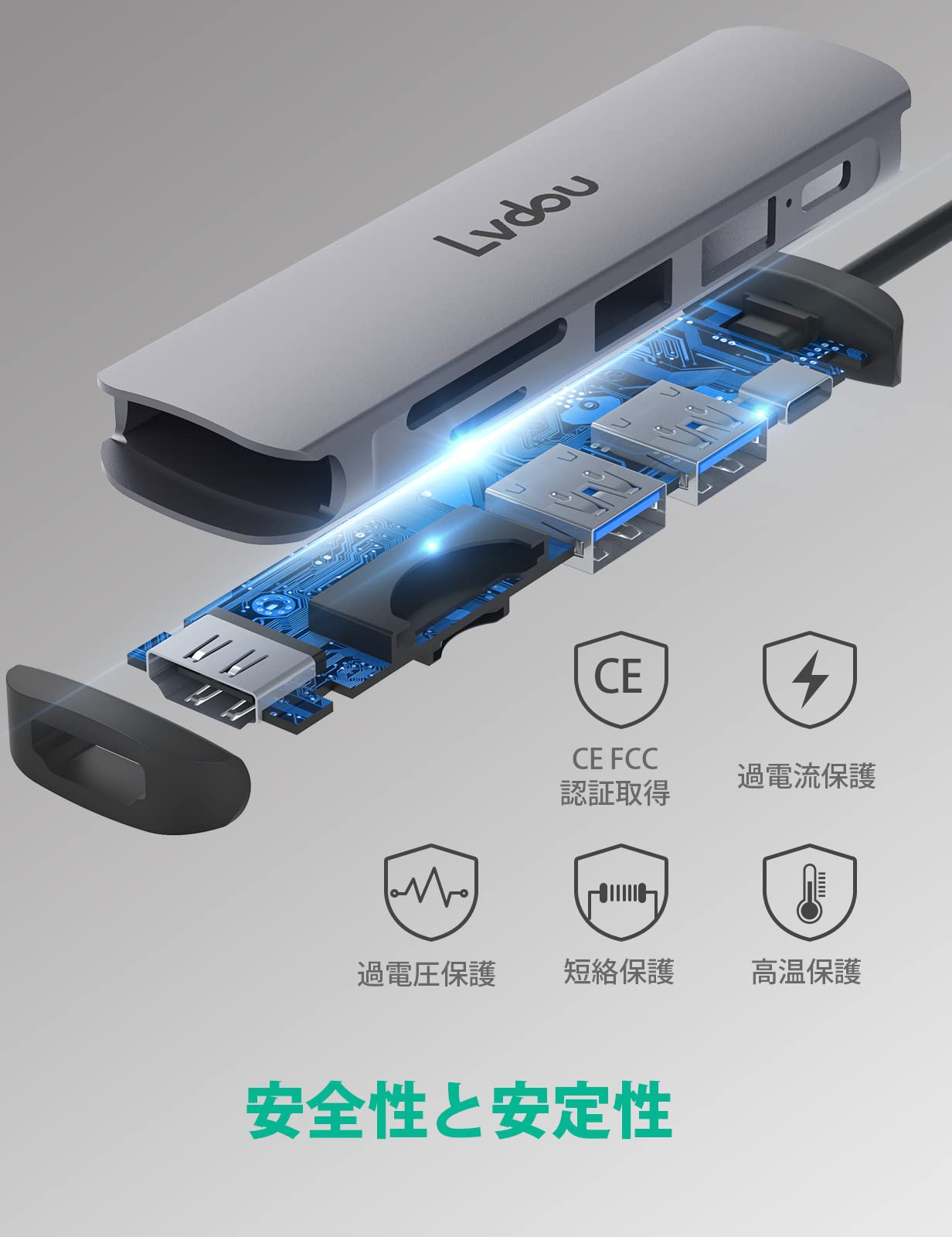 2025高機能版 USB C ハブ 6-in-1 Lvdou アダプタ｜100W PD充電対応・4K 60Hz HDMI・MicroSD/SDカードリーダー搭載｜MacBook Pro/Air, iPad Pro, iPhone 15/16, Surface Pro, Switch2/Switch, Galaxy Book, Chromebook対応 ノートPC/タブレット用