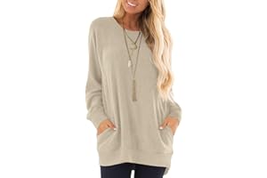 KUOTAI Womens Fall Long Sleeve T-Shirts Casual Tunic Tops for Leggings Loose Soft Blouses with Pocket