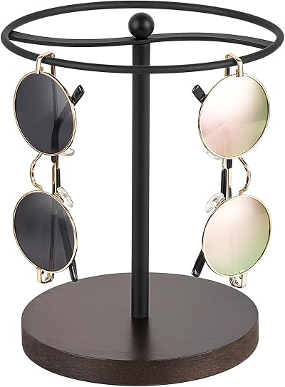 Mkono Sunglasses Organizer Glasses Holder Stand with Wood Base, 12 Pairs, Black