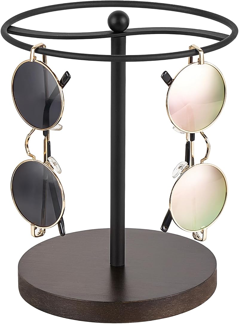 Mkono Sunglasses Organizer Glasses Holder Stand with Wood Base, 12 Pairs, Black