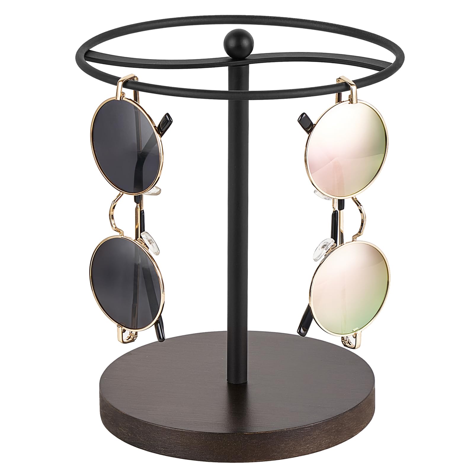 Mkono Sunglasses Organizer Glasses Holder Stand Metal Frame with Wood Base Sunglass Storage Display Eyeglasses Rack for up to 12 Pairs of Eyewear Glasses for Table Dresser Desk Bedroom, Black