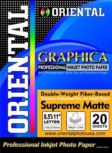 Oriental Graphica 8.5x11 Fiber Based Midum Weight Matte Inkjet Premium Photo Paper 20 Shts 10.4mil