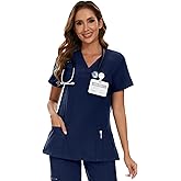 COZYFIT Scrub Tops for Woman - Soft Stretch, V-Neck Top Scrubs with 3 Pockets, Easy Care for Women
