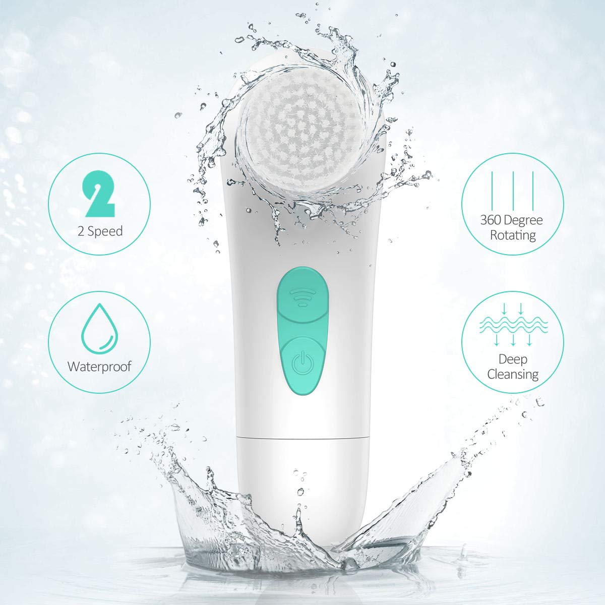 Facial Cleansing Brush,【2021 Upgraded】ETEREAUTY Waterproof Travel Face Brush with 4 Heads & Protective Case, Easy to Carry, Deep Cleansing Gentle Exfoliating for Face and Body, Cyan: Beauty
