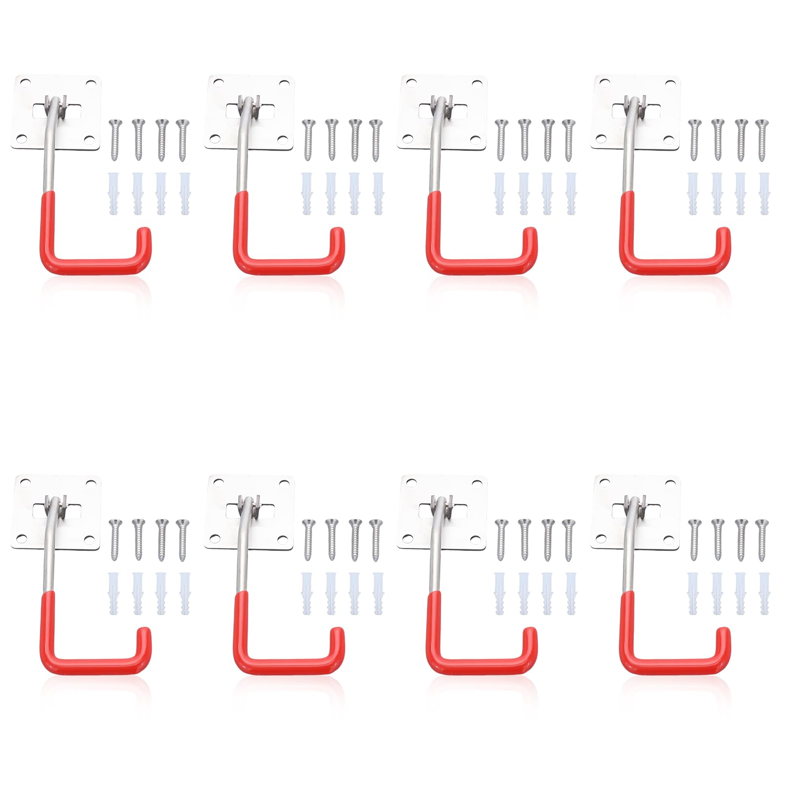 HAISHINE Garage Hooks, 8 Pack Adjustable Hooks for Wall Storage, Stainless Steel Heavy-Duty Utility Hooks with Anti-Slip Coating Organizing for Chainsaws, Bike, Garden Tools(Screws and Dowels Include)
