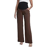 Foucome Maternity Pants Over The Belly Flowy Wide Leg Pants Casual Palazzo Beach Trousers with Pockets