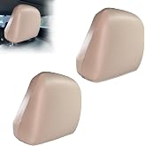 EKUWU 2 PCS Car Seat Headrest Cover, Full Wrap-Around Car Head Rest Protector, Adjustable Leather Head Rest Cover, Universal Interior Accessories for Most Vehicles (Rice Coffee #S)