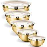 BEWOS 5PCS Mixing Bowls with Lids Set - 5 Stainless Steel Mixing Bowls, Dishwasher Safe, Ideal for Baking & Meal Prep, Stackable Design for Easy Storage