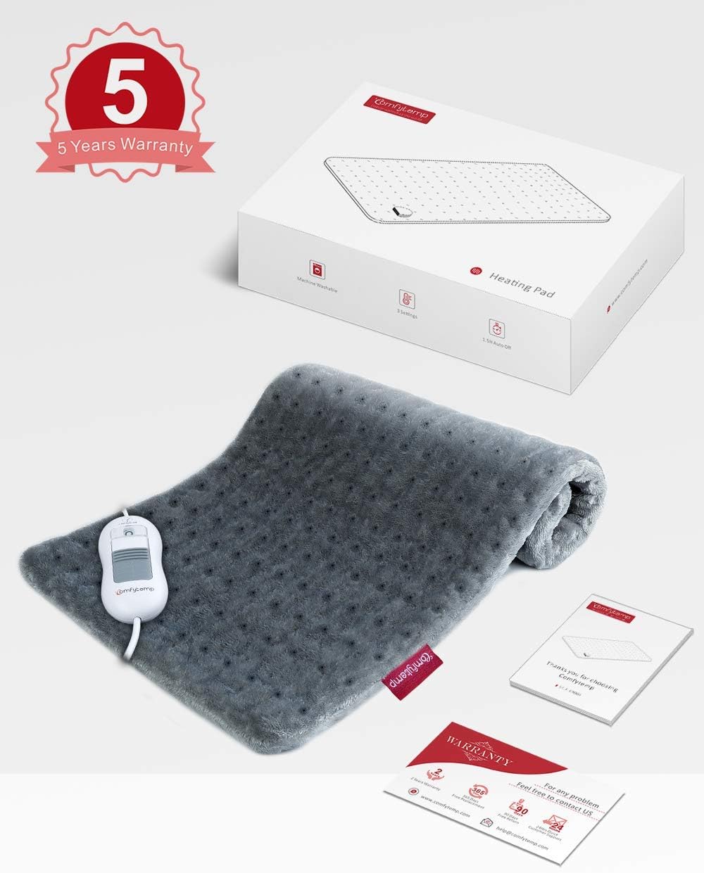 Heating Pad, Comfytemp XL 12 x 24 Inch Electric Heating Pad for Pain Relief, Soft Flannel Heating Compress with Auto Shut Off, 3 Heat Settings, Moist Heat for Cramps, Back, Neck, Shoulders - Washable: Health & Personal Care