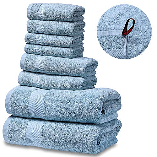 SEMAXE Luxury Bath Towel Set. Hotel & Spa Quality. 2 Large Bath Towels, 2 Hand Towels, 4 Washcloths. Premium Collection Bathroom Towels. Soft, Plush and Highly Absorbent. (Set of 8, Ice Lake Blue) - Thumbnail 7