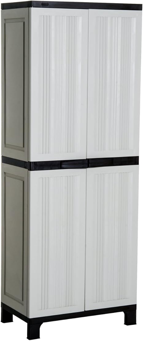 Outsunny Gerateschrank Kunststoff Schrank Gartenschrank Mit 3 Einlegeboden Garten Grau L65 X B37 X H172cm Amazon De Garten
