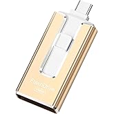 MFi Certified Flash Drive for iPhone 256GB, 3 in 1 Type-C USB Memory Stick Thumb Drive for Photos Videos, High Speed External Memory Storage Photo Stick for iPhone iPad Android PC (Gold)