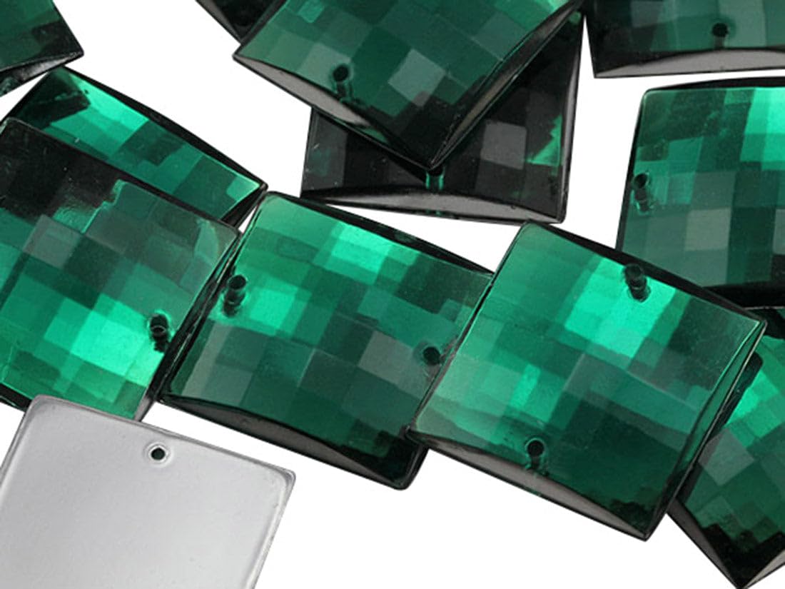 Allstarco 18mm Green Emerald CH18 Square Flat Back Sew On Beads for Crafts Plastic Acrylic Rhinestones with Holes for Sewing, Clothing Embelishments, Costume Cosplays 25 Pieces