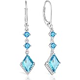 RGEMCY Women's Dangle Drop Earrings 925 Sterling Silver Rhombus Cubic Zirconia Birthstone Leverback Earrings Anniversary Valentine's Day Jewelry Gifts