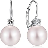 ZDaoBen Pearl Leverback Earrings, 925 Sterling Silver Cubic Zirconia Pearl Dangle Earrings for Women 10MM, Pearl Jewelry Gift for Women/Wife/Mother