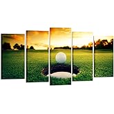 KREATIVE ARTS - Golf Course Scenery Canvas Wall Art Contemporary Sunset Canvas Prints Framed Poster Prints for Home Decor 5 Panels Wall Decorations for Living Room Office (Large Size 60x32inch)
