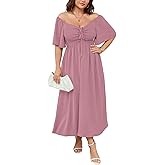 SHESTARR Women's Plus Size Maxi Dress Short Sleeve Sweetheart Neckline Smocked A Line Flowy Formal Wedding Guest Dress