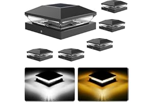 T-SUN Solar Post Cap Lights for 4x4/5x5/6x6 Posts (Wooden/Vinyl) | Waterproof Outdoor Solar Post Lights with Dual-Color Modes | Fence, Deck, Porch & Garden Lighting (6-Pack, Black)
