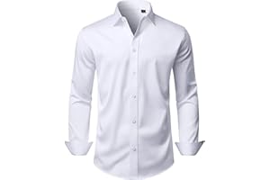 DEMEANOR Mens Wrinkle Free Dress Shirts Long Sleeve Stretch Slim Fit Business Casual Wedding Dating Button Down Shirt