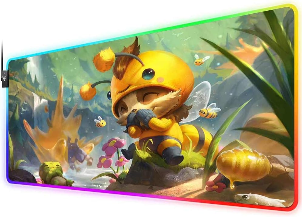 RGB Gaming Mouse Pad for Beemo Teemo, LED Soft Extra Extended Large Mouse Pad,Anti-Slip Rubber Base,Computer Keyboard Mouse Mat 31.5 X 12 Inch