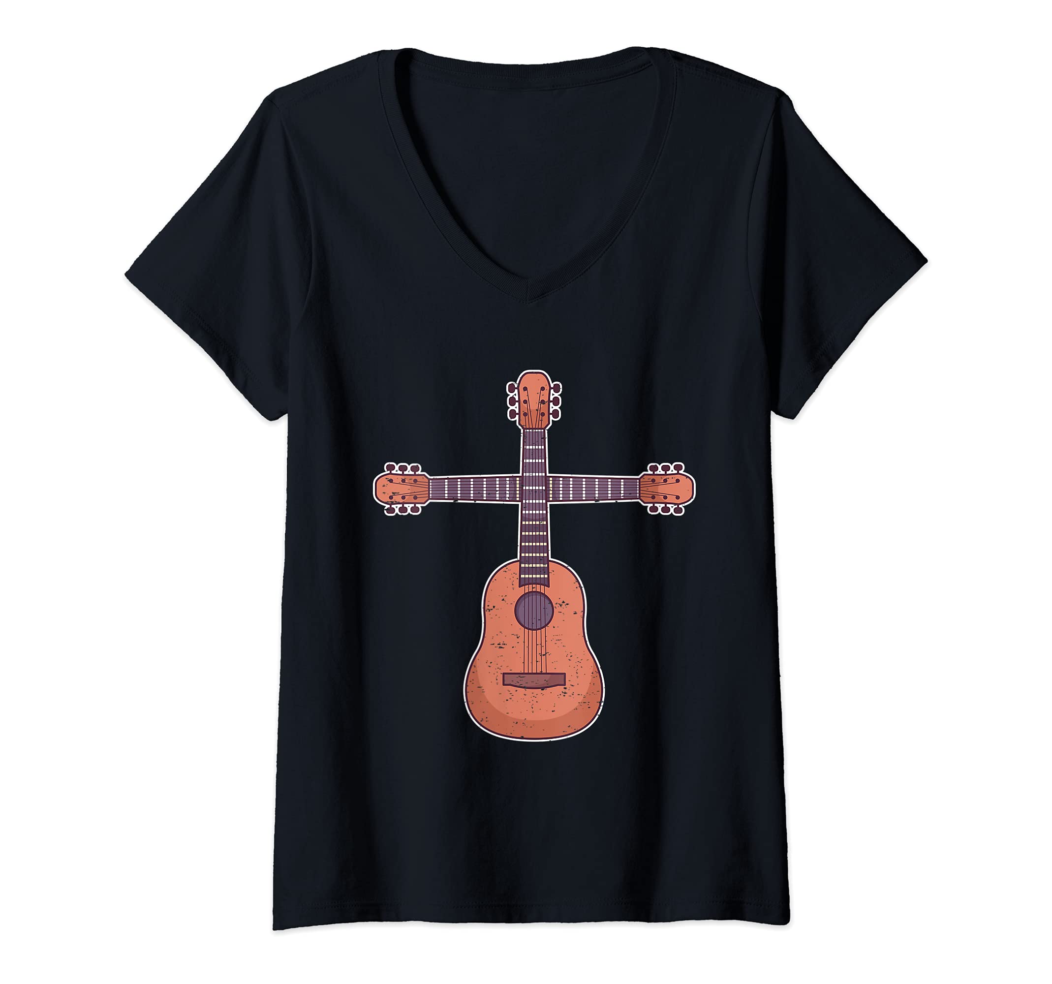 Womens Crucifix Guitar Player Christian Music Guitarist Church V-Neck T-Shirt