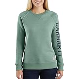 carhartt women's relaxed fit midweight crewneck block logo sleeve graphic sweatshirt