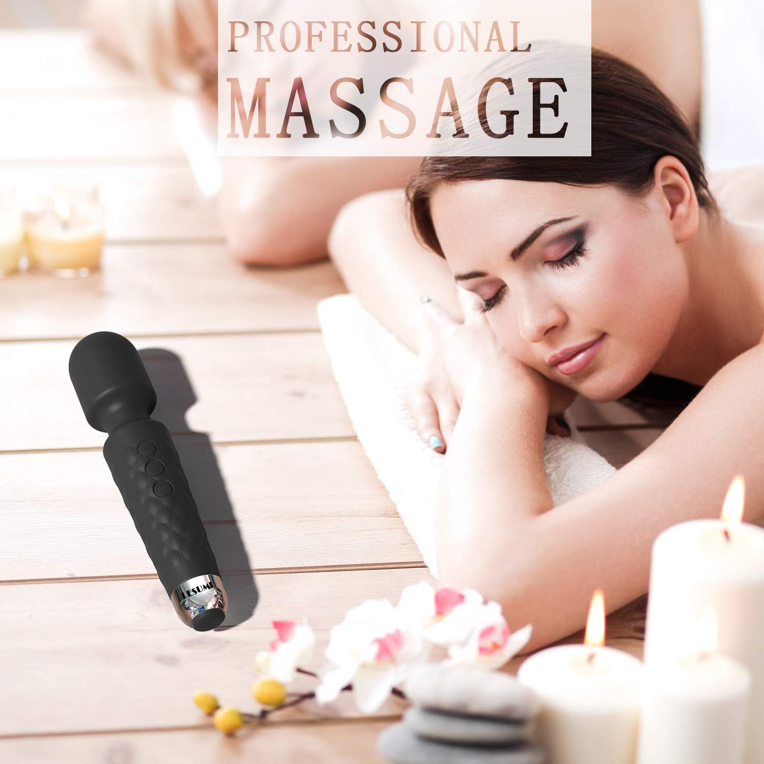 LESUMI Upgraded Personal Wand Massager with Memory - Premium with 8 Speeds 20 Patterns and One-Click Recovery - Mini Handheld Powerful Rechargeable for Neck Back Stress Relief Relax Muscles (Black): Health & Personal Care