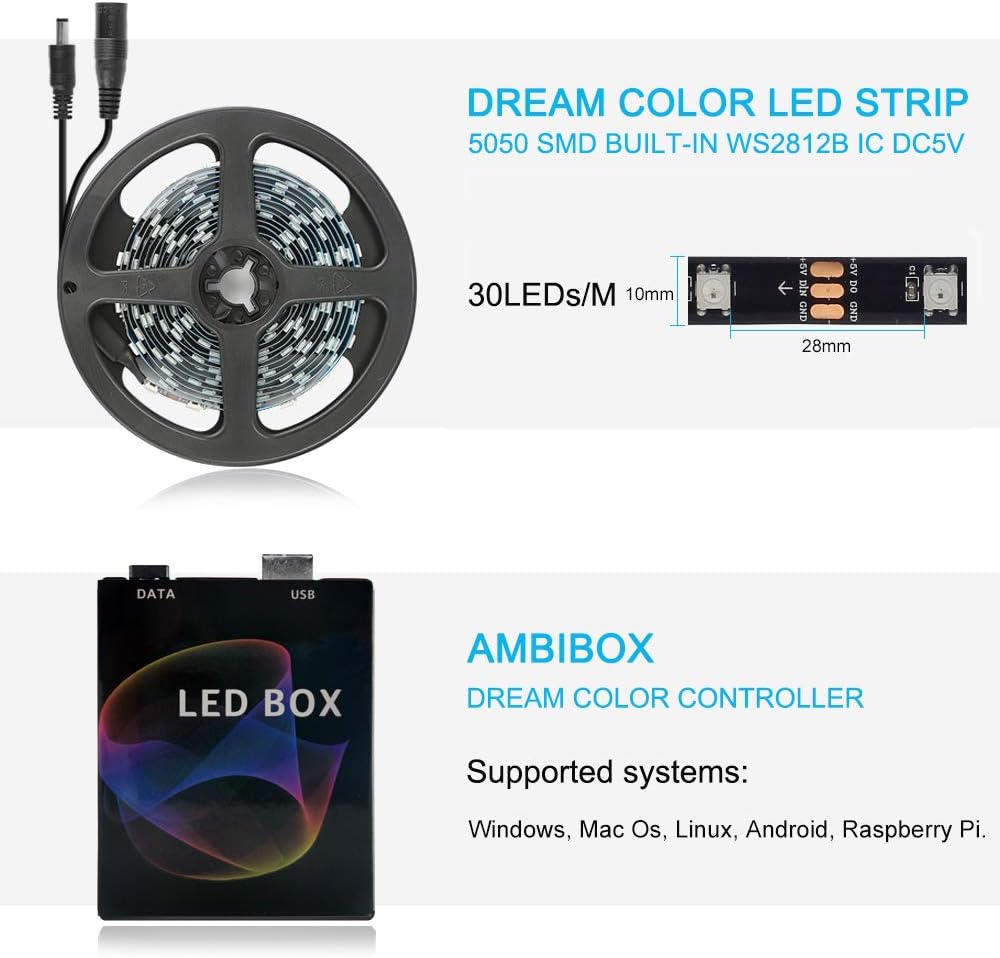 Bande Ruban lumineux Ambilight LED Lumière de câble Éclairage arrière