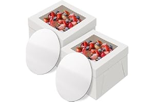 SVALOR 2 Pack Cake Boxes with Cake Boards, 12 Inch Tall Cake Box, Disposable Cake Transport Container, White Cake Carrier Holder for Baked Goods Cookies Dessert Pastry Cupcakes Bakery (12×12×8 Inches)