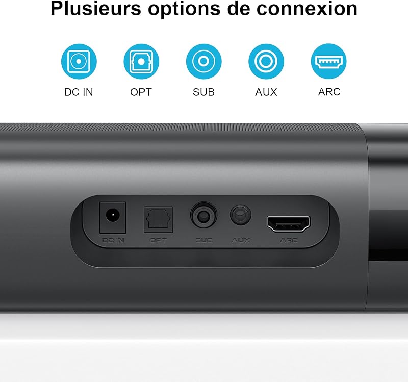 Barre de Son pour Téléviseur avec Caisson de Basses, 110W Home Cinema avec Deep Bass&Volume Boost&3 Modes d'égalisation, Bluetooth 5.3/Arc/Opt/AUX, Surround System pour TV/PC/Projecteur — photo 7 sur 8