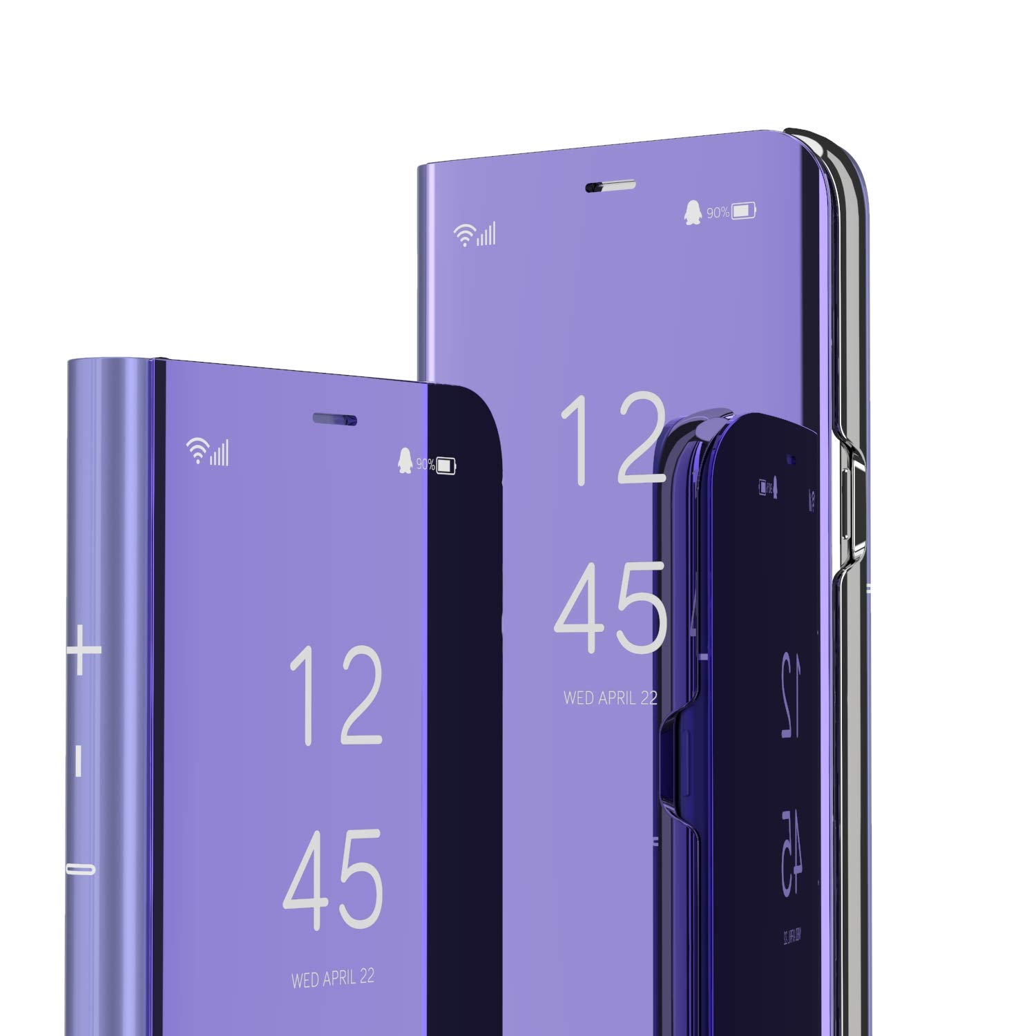 LEECOCO Samsung A10E Case Slim Luxury Clear View Window Electroplate Plating Mirror Flip Ultra Slim Thin Full Body Kickstand Bookstyle Protective Cover for Samsung Galaxy A10E Mirror PU Purple